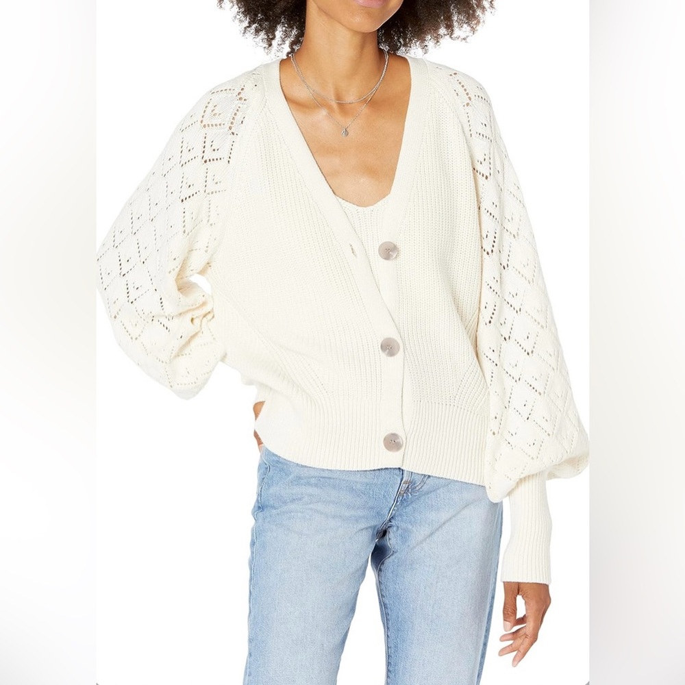 The Drop | Divya Pointelle Cardigan Sweater | White | XS